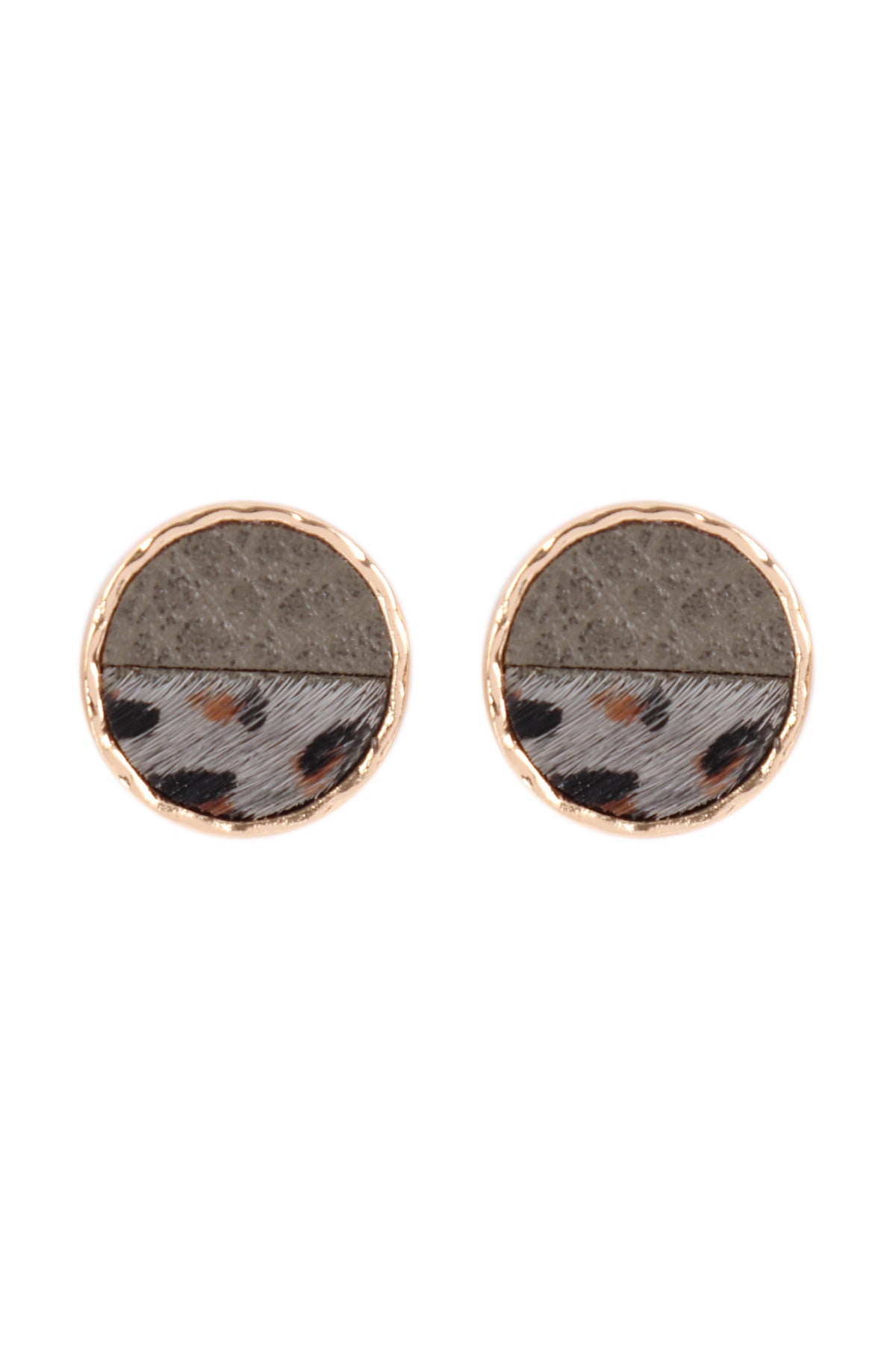 Animal Print Two Tone Round Post Earring Leopard Gray