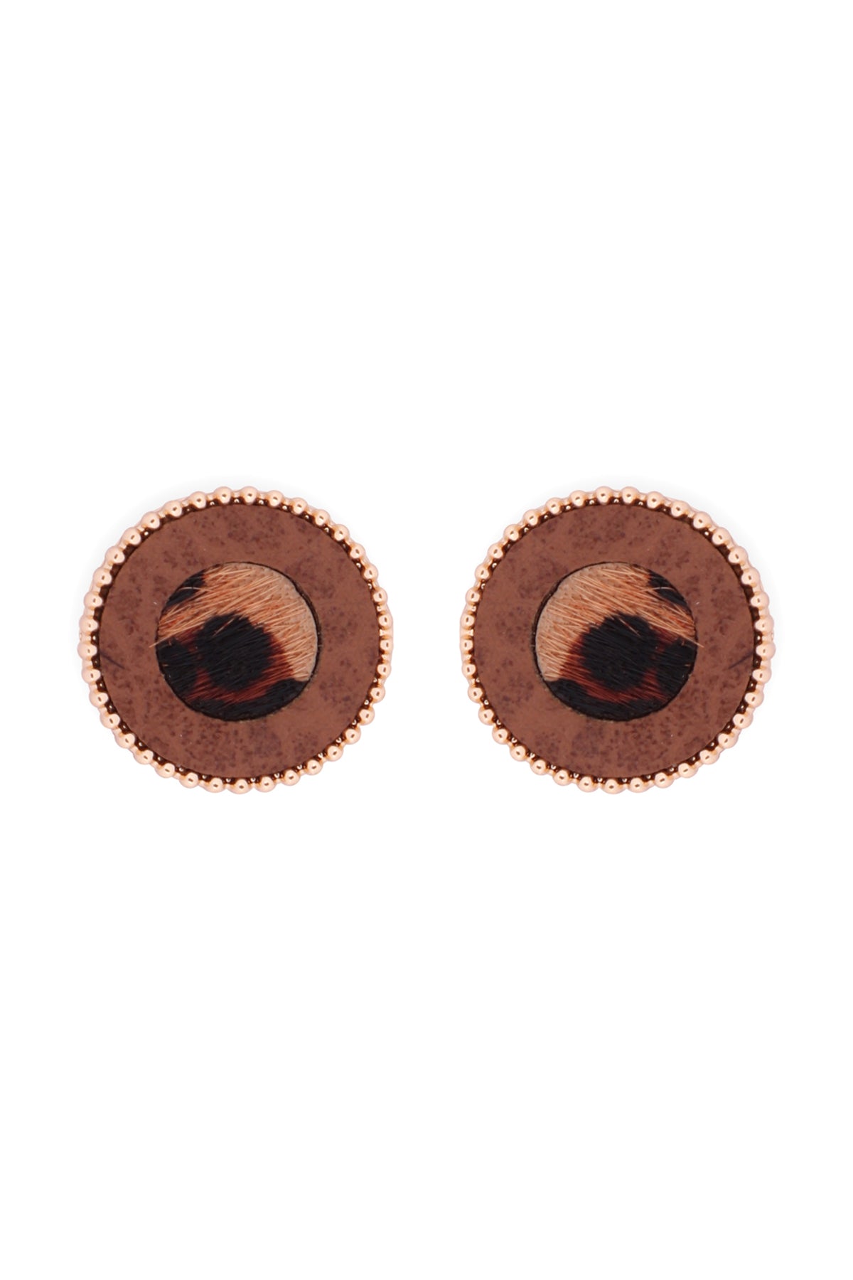 Animal Print Leather Round Two Tone Post Earrings