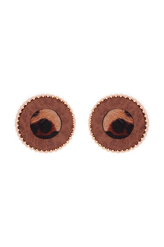 Animal Print Leather Round Two Tone Post Earrings