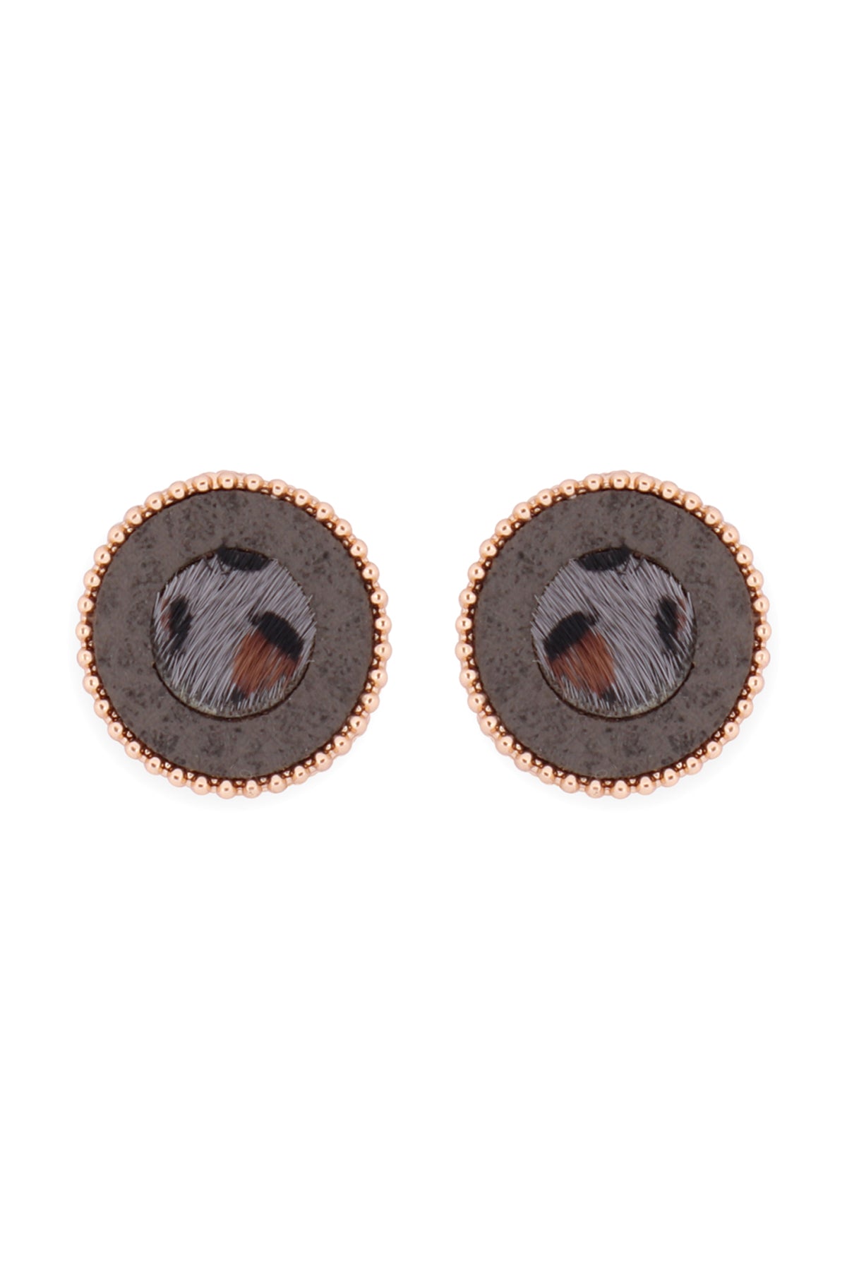 Animal Print Leather Round Two Tone Post Earrings