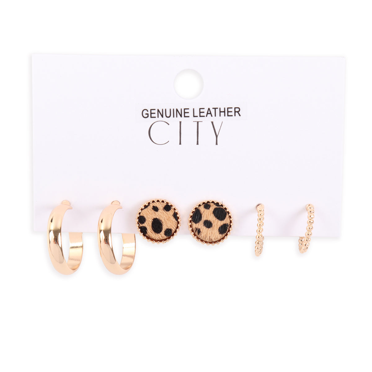 Brown Set Multi Genuine Leather Hoop Earrings Cheetah Gray