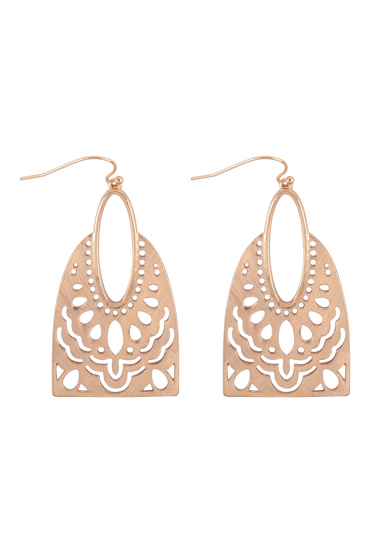 Cast Filigree Boho Fish Hook Earrings Gold /4Pcs