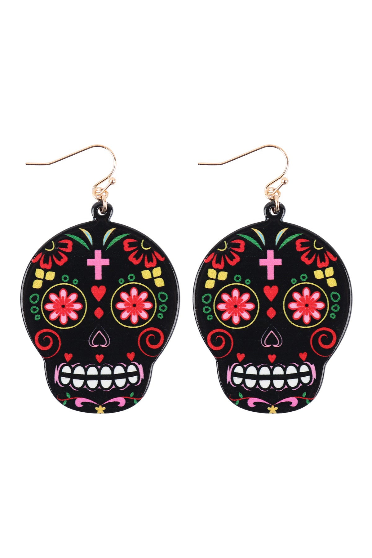Sugar Skull Fish Hook Dangling Earrings Turquoise