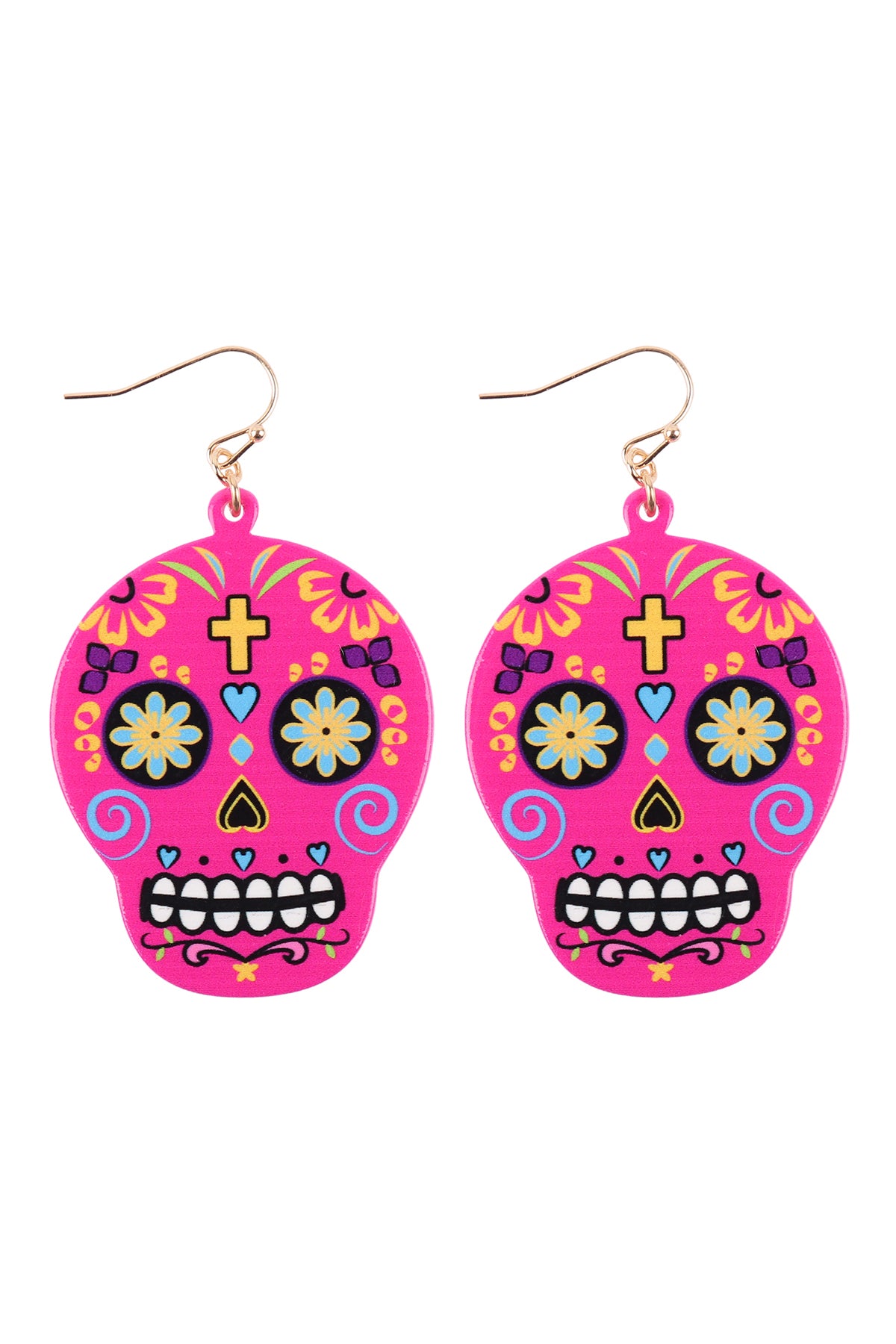 Sugar Skull Fish Hook Dangling Earrings Turquoise