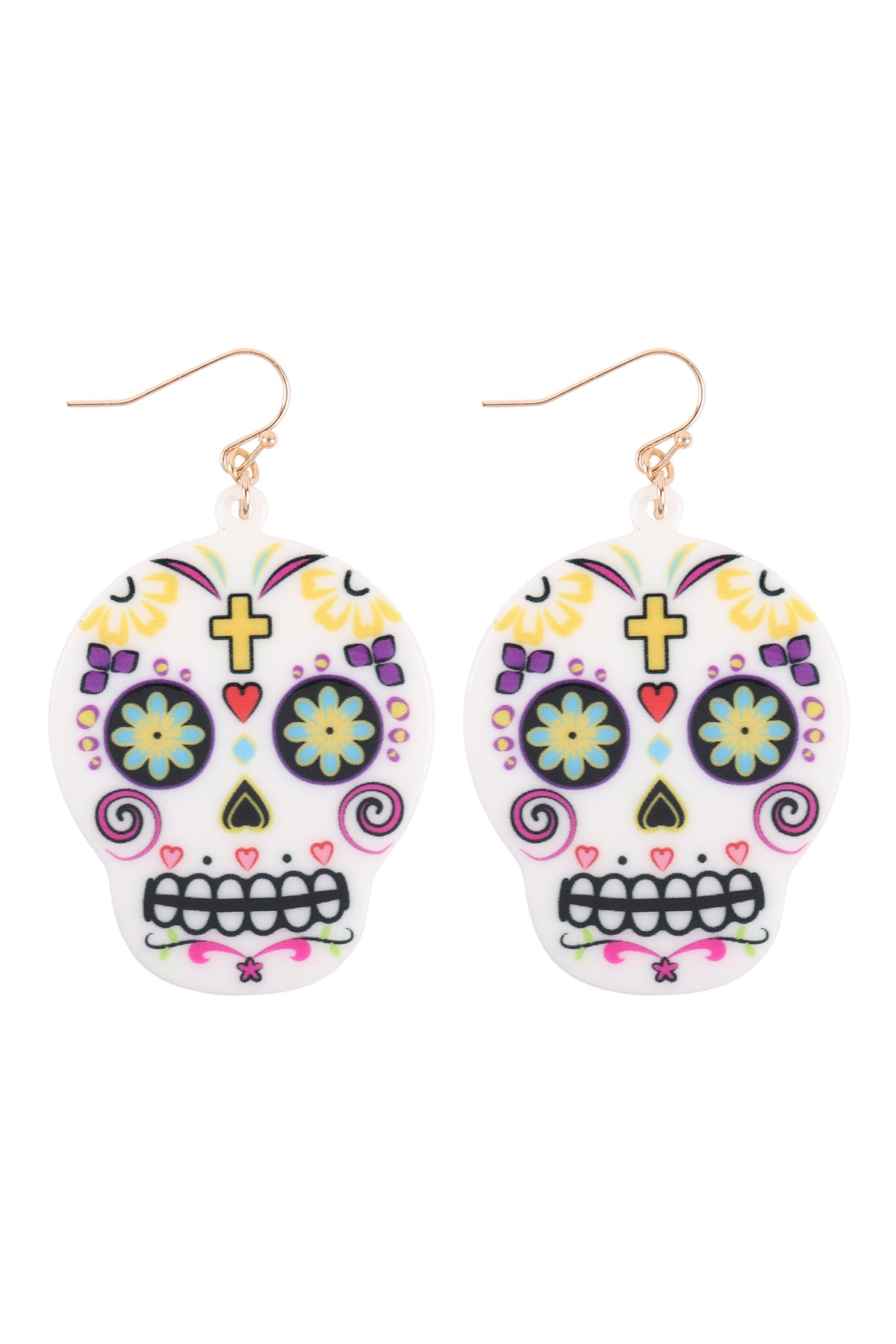 Sugar Skull Fish Hook Dangling Earrings Turquoise