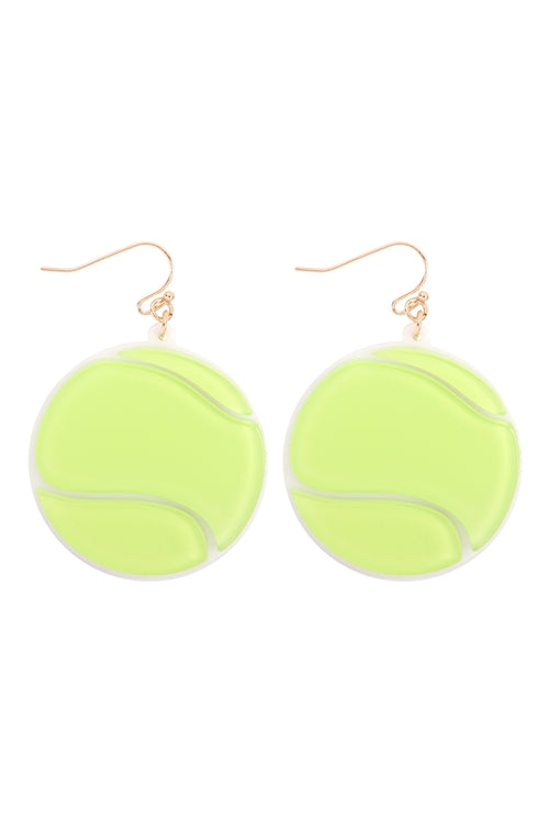 Tennis Ball Acetate Earrings Light Green /6Pcs