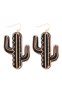Cactus Leather Metal Filigree Earrings Black