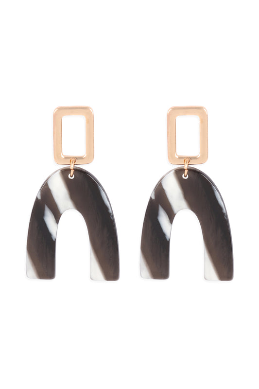 U Upside Down Acetate Post Drop Earrings Black White
