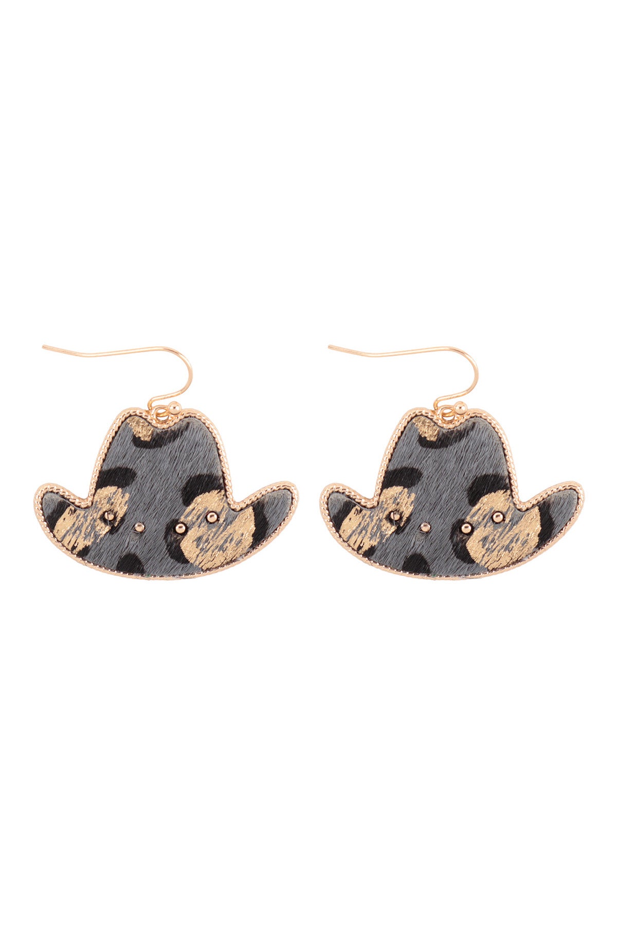 Cowboy Hat Gold Paint Leopard Leather Earrings Gray