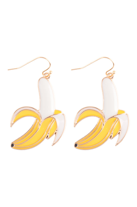 Banana Enamel Dangle Fish Hook Earrings Yellow