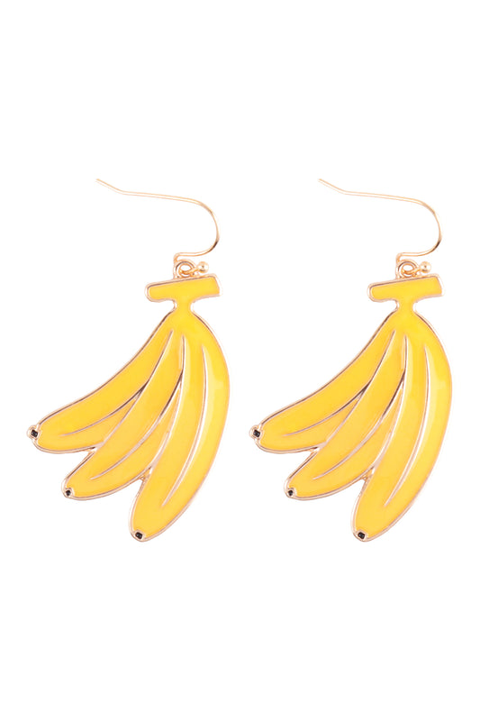 Banana Enamel Dangle Fish Hook Earrings Yellow