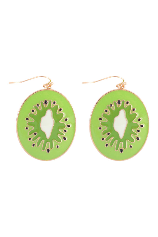Kiwi Enamel Dangle Fish Hook Earrings Light Green