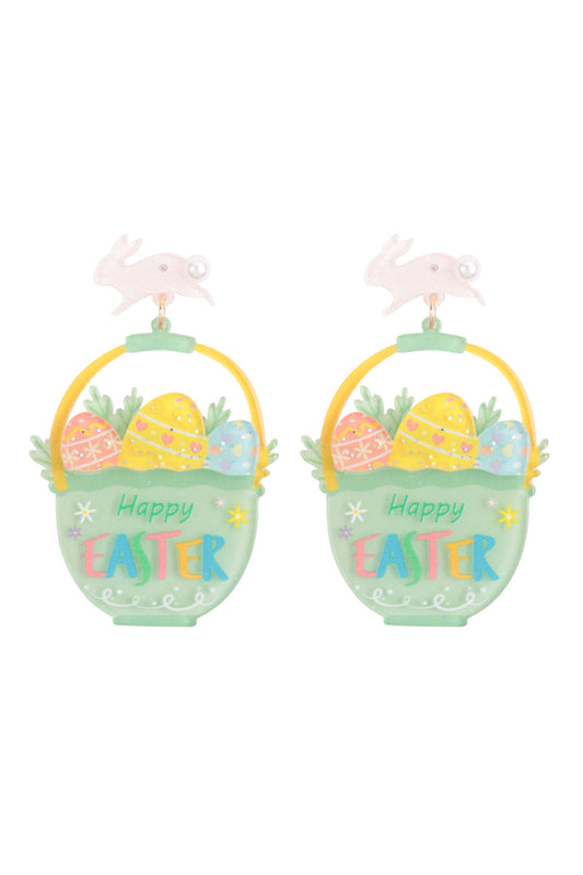 Happy Easter Egg Basket Drop Earrings Multicolor