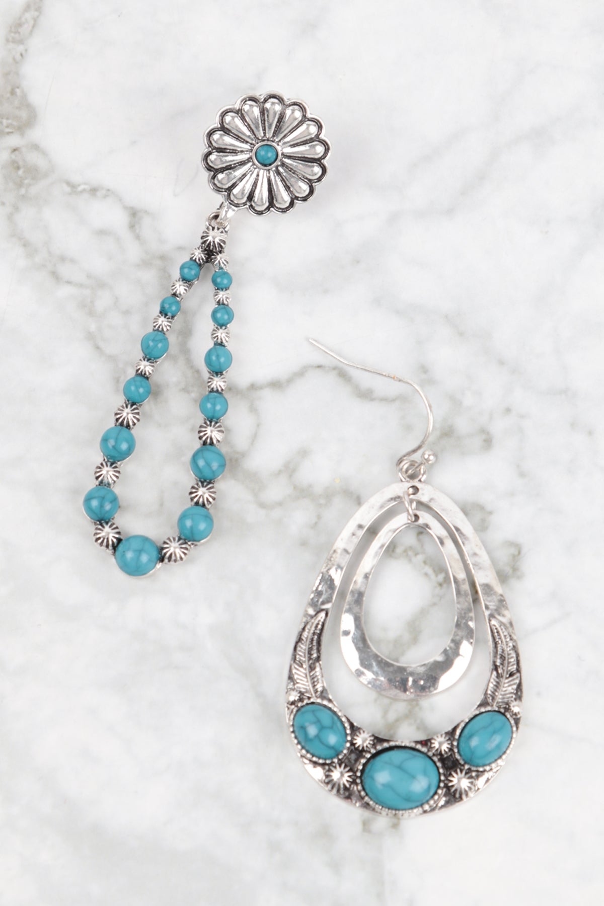 Western Concho  Flower Natural Stone Drop Earrings