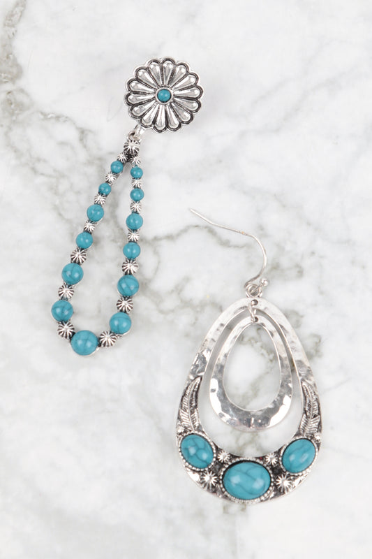 Western Concho  Flower Natural Stone Drop Earrings