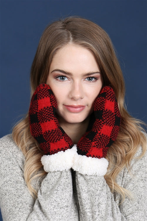 Sherpa Buffalo Plaid Mitten / 1PC