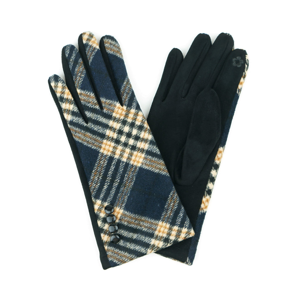 Multi Plaid Button Gloves Smart Touch