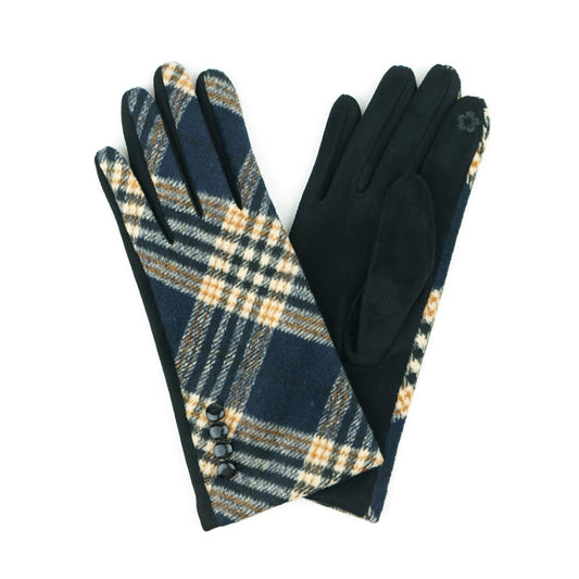 Multi Plaid Button Gloves Smart Touch