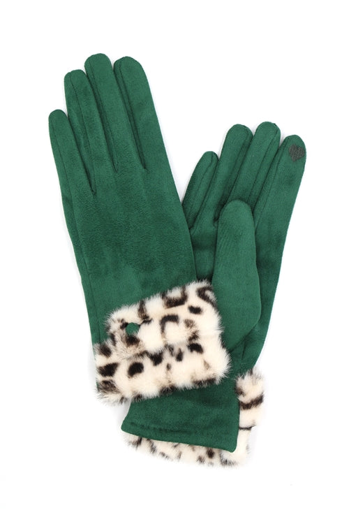 Leopard Faux Fur Cuff Smart Touch  Gloves