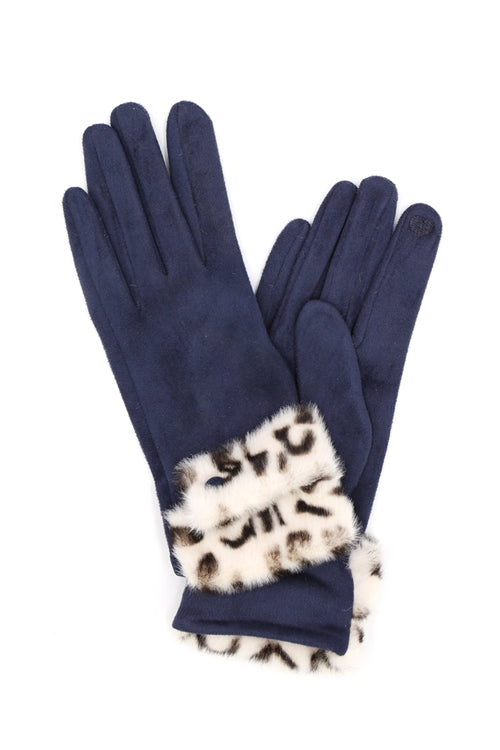 Leopard Faux Fur Cuff Smart Touch  Gloves