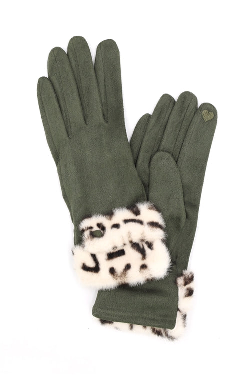 Leopard Faux Fur Cuff Smart Touch  Gloves