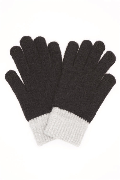 Two Tones Soft Fuzzy Knit Smart Touch Gloves