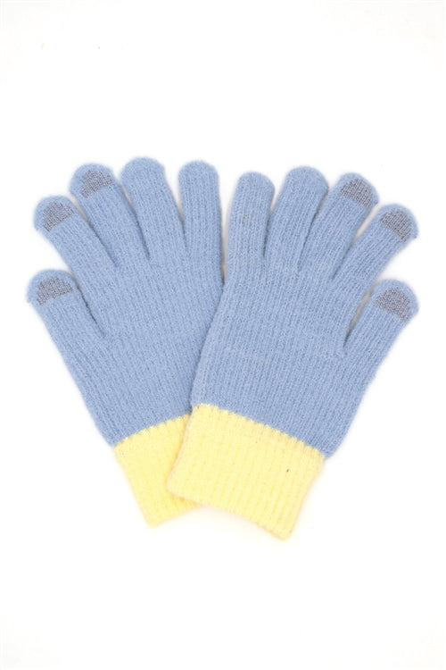 Two Tones Soft Fuzzy Knit Smart Touch Gloves