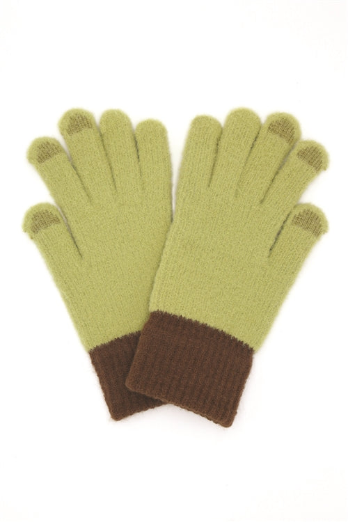 Two Tones Soft Fuzzy Knit Smart Touch Gloves