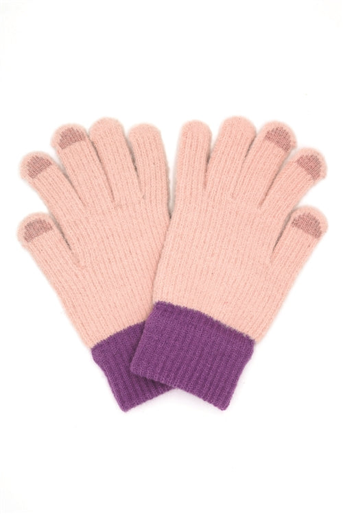 Two Tones Soft Fuzzy Knit Smart Touch Gloves