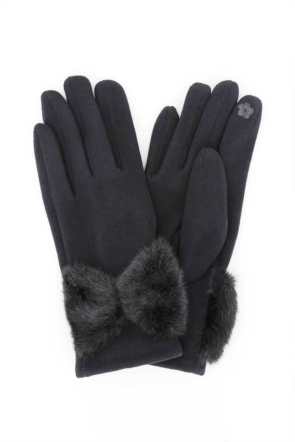 Soft Knit Touchscreen Gloves With Faux Fur Bow