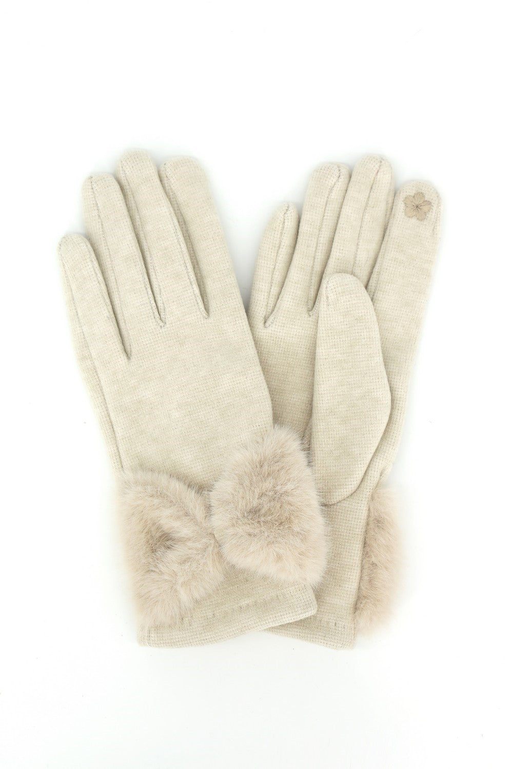 Soft Knit Touchscreen Gloves With Faux Fur Bow