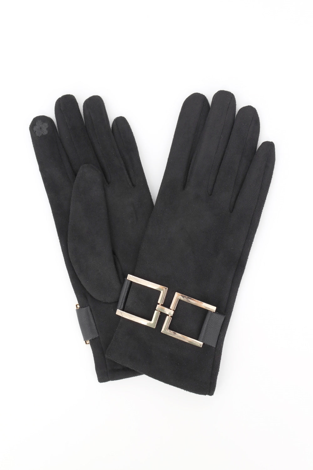 Gold Buckle Accent Faux Suede Touchscreen Glove