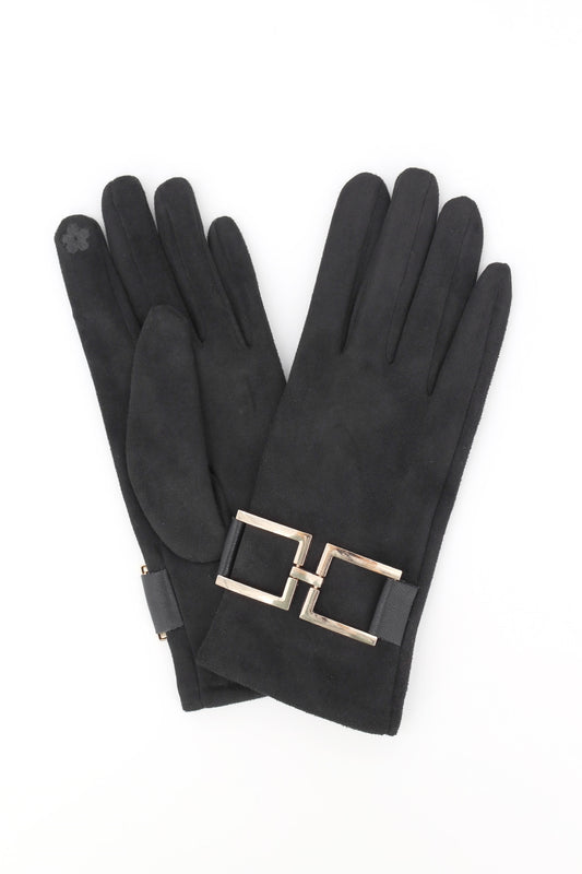 Gold Buckle Accent Faux Suede Touchscreen Glove