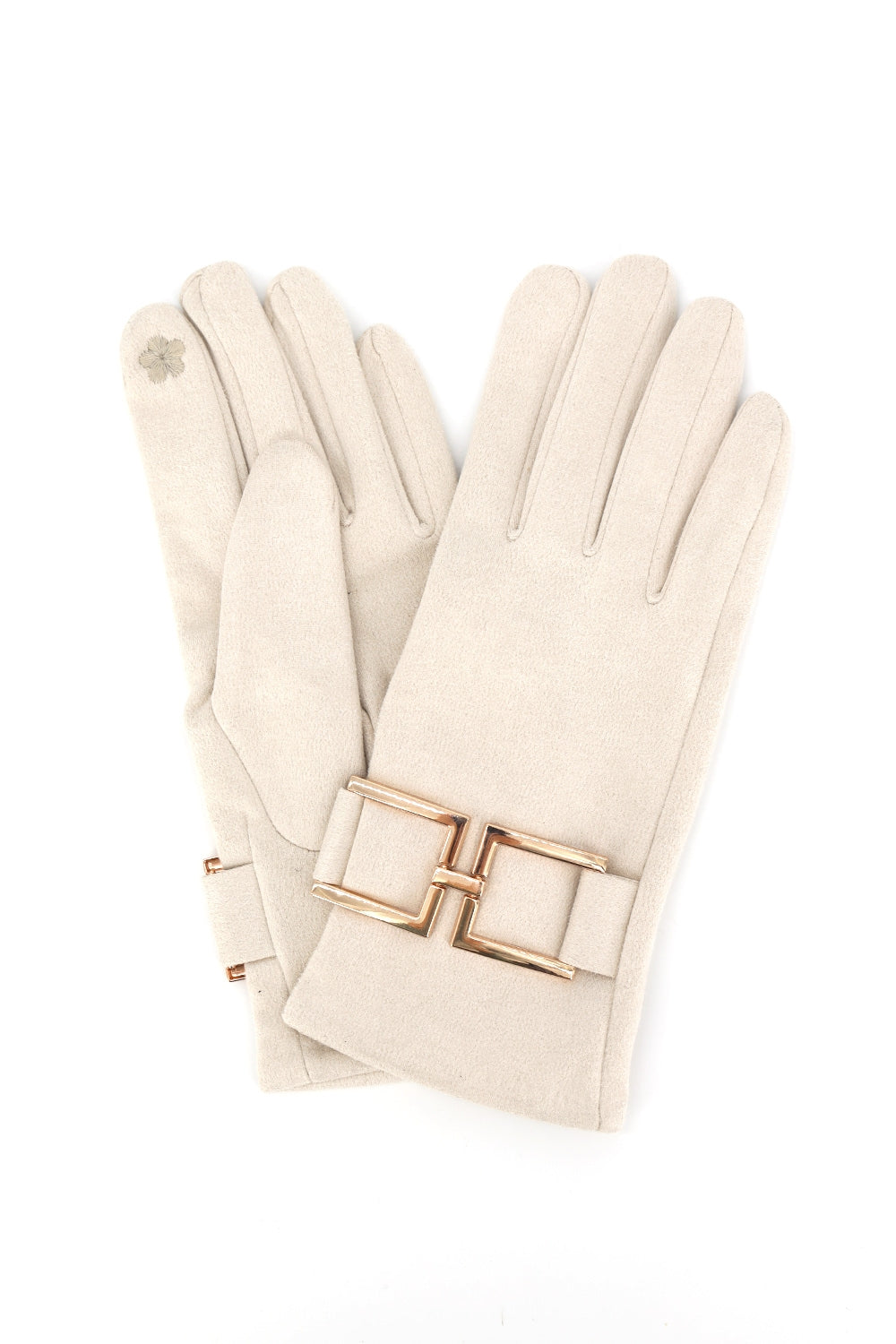 Gold Buckle Accent Faux Suede Touchscreen Glove
