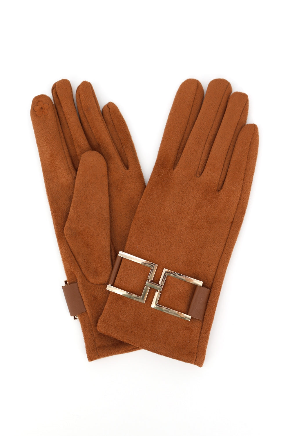 Gold Buckle Accent Faux Suede Touchscreen Glove