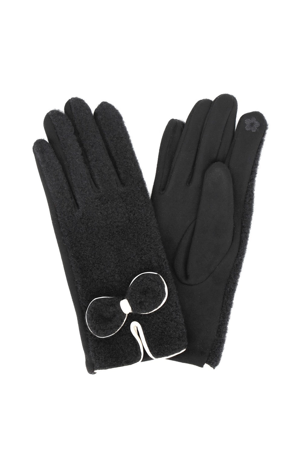 Soft Boucle Texture Touchscreen Gloves With Bow Knot