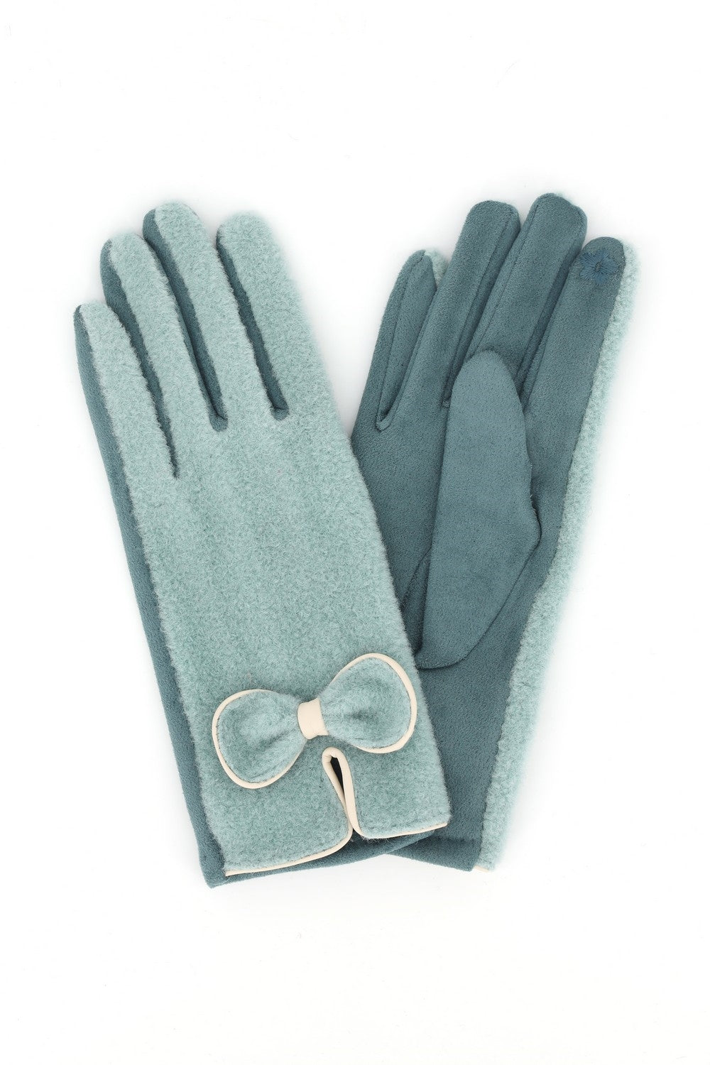 Soft Boucle Texture Touchscreen Gloves With Bow Knot