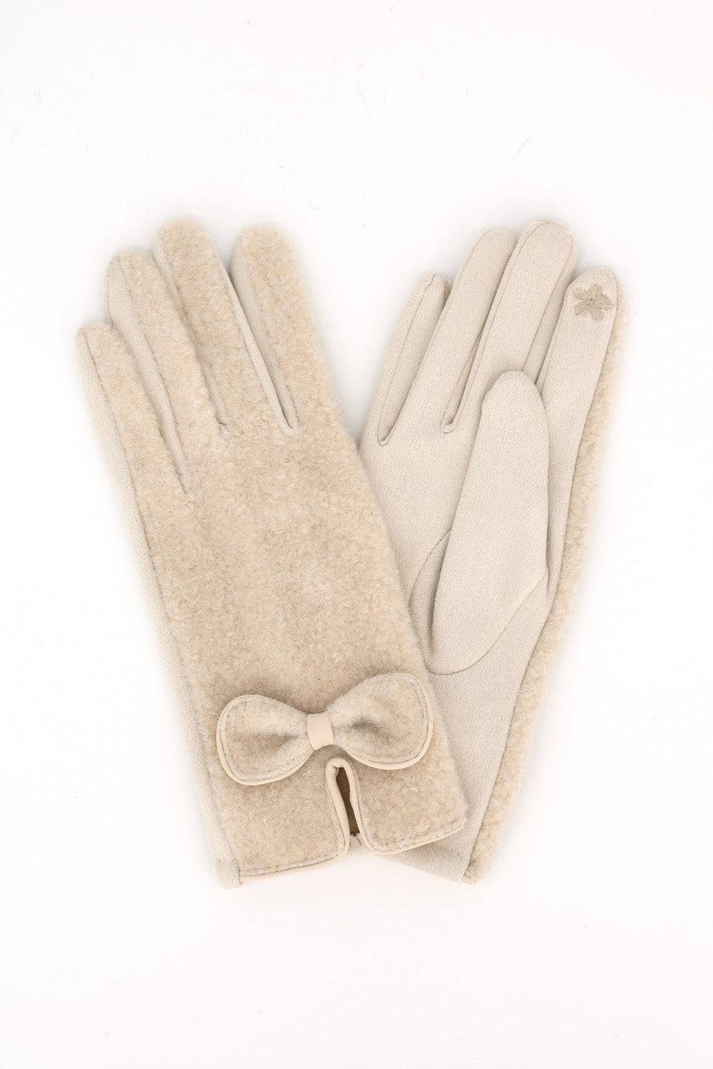 Soft Boucle Texture Touchscreen Gloves With Bow Knot