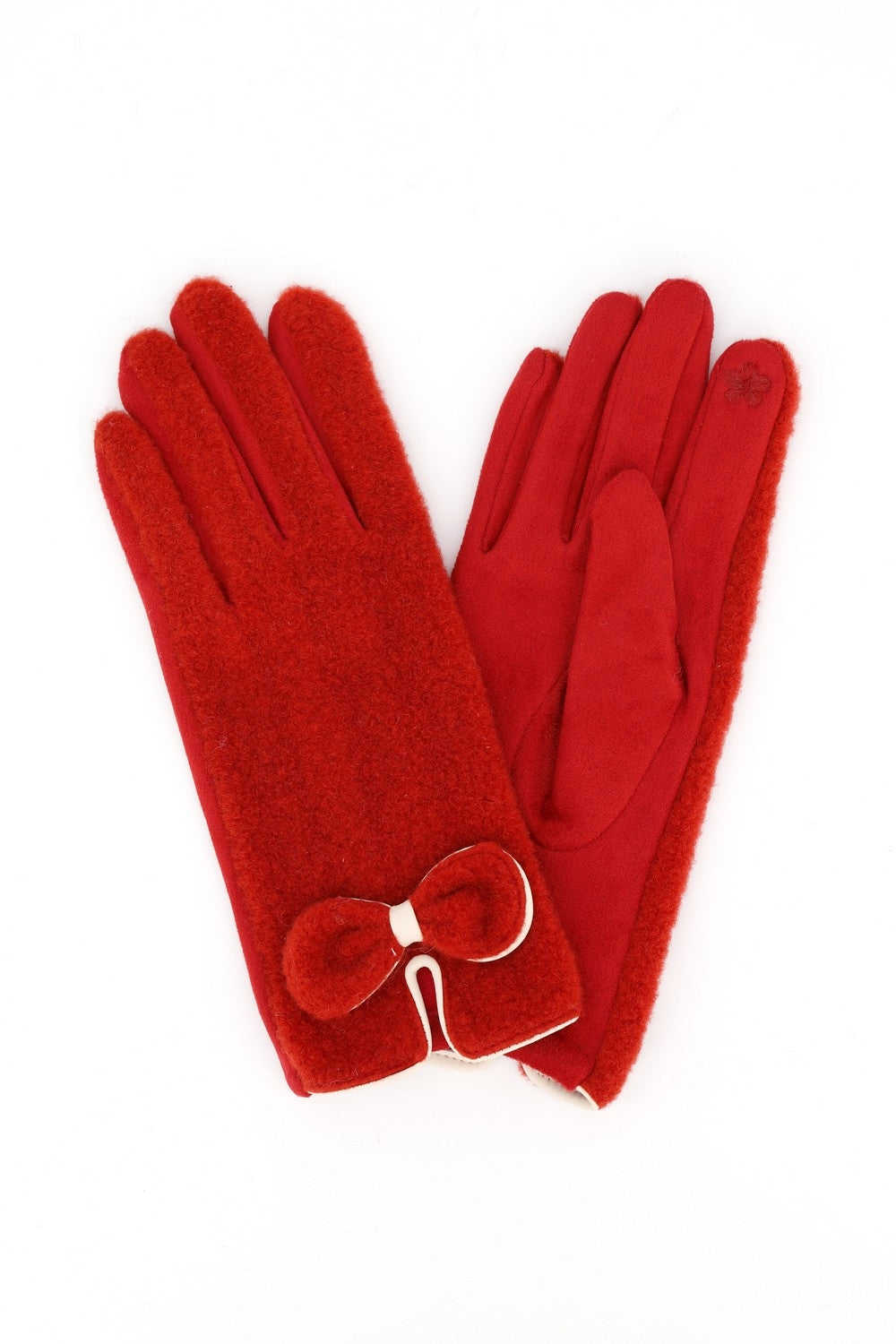 Soft Boucle Texture Touchscreen Gloves With Bow Knot