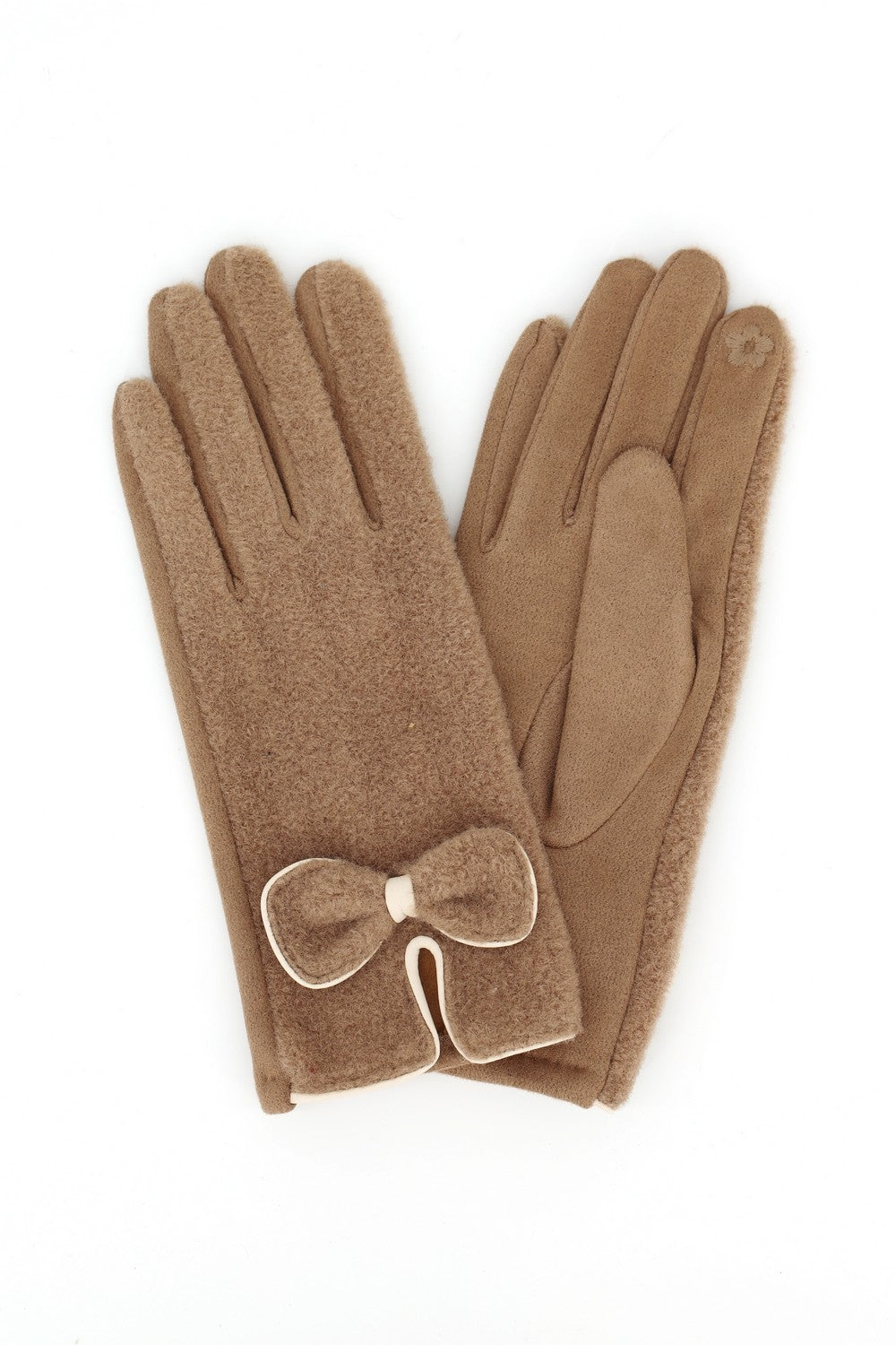 Soft Boucle Texture Touchscreen Gloves With Bow Knot
