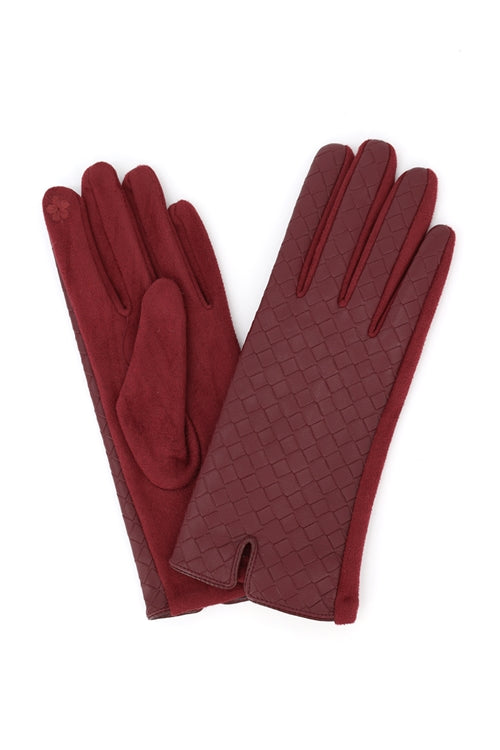 Quilted Faux Leather And Faux Suede Touchscreen Gloves