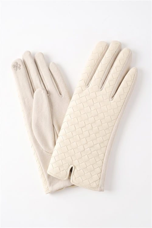 Quilted Faux Leather And Faux Suede Touchscreen Gloves