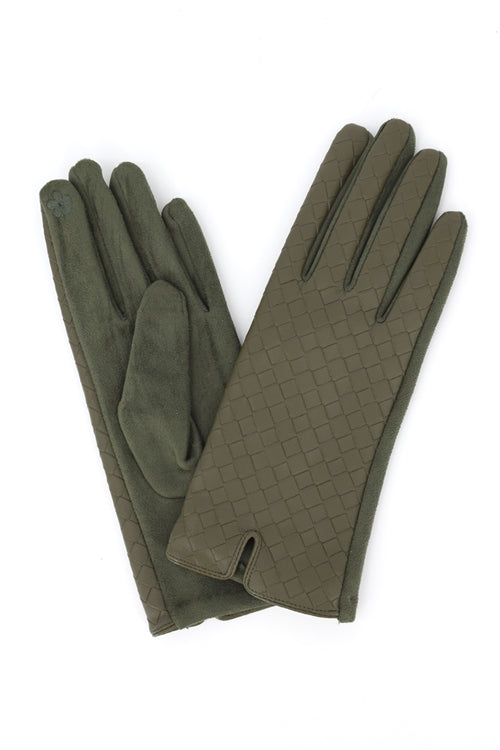 Quilted Faux Leather And Faux Suede Touchscreen Gloves