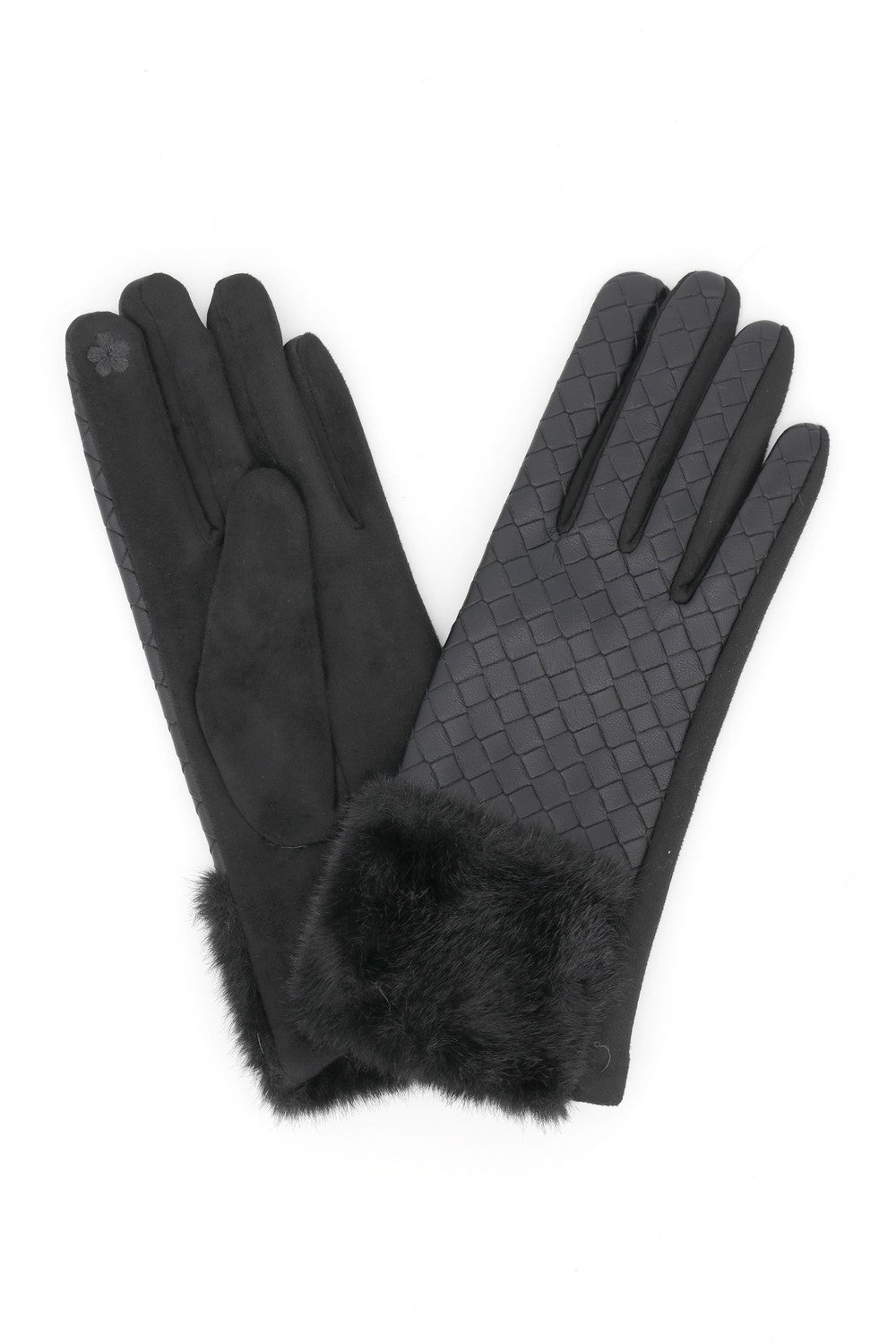 Quilted Faux Leather And Faux Suede Touchscreen Fur Gloves