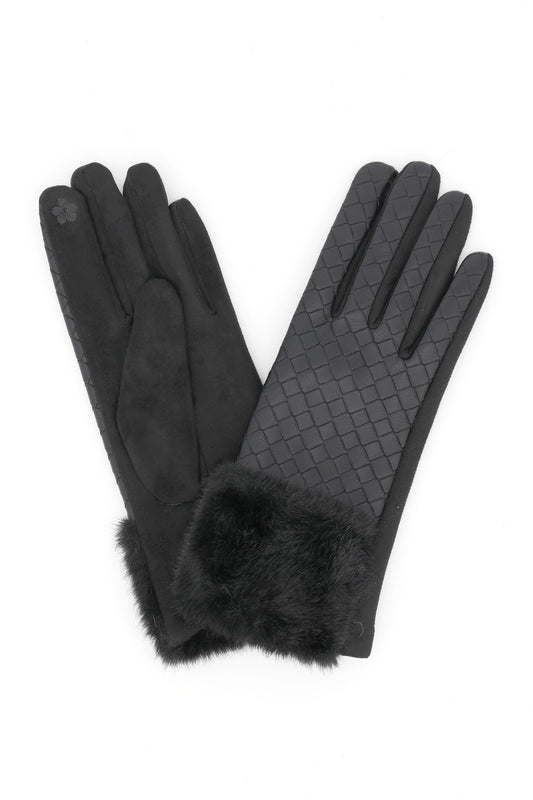 Quilted Faux Leather And Faux Suede Touchscreen Fur Gloves
