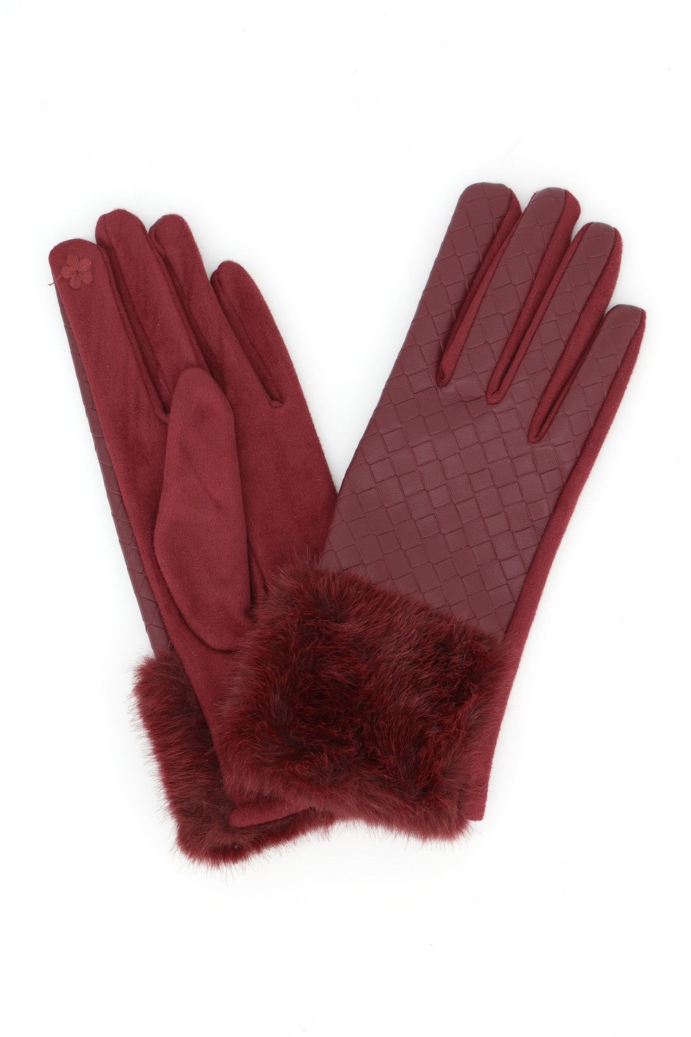 Quilted Faux Leather And Faux Suede Touchscreen Fur Gloves