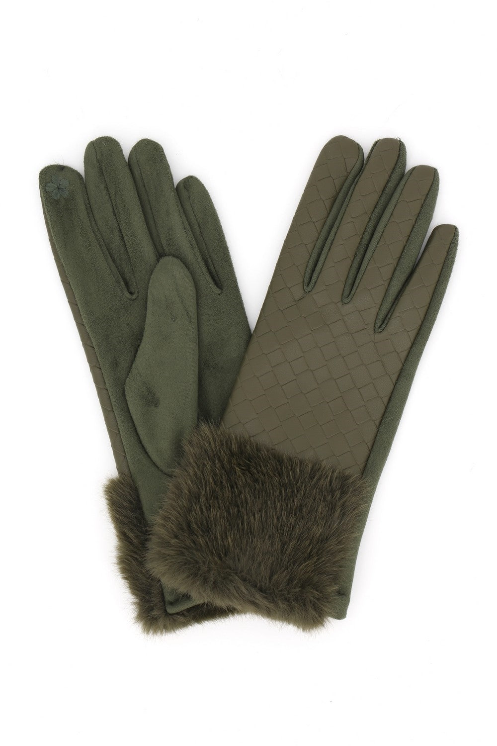 Quilted Faux Leather And Faux Suede Touchscreen Fur Gloves