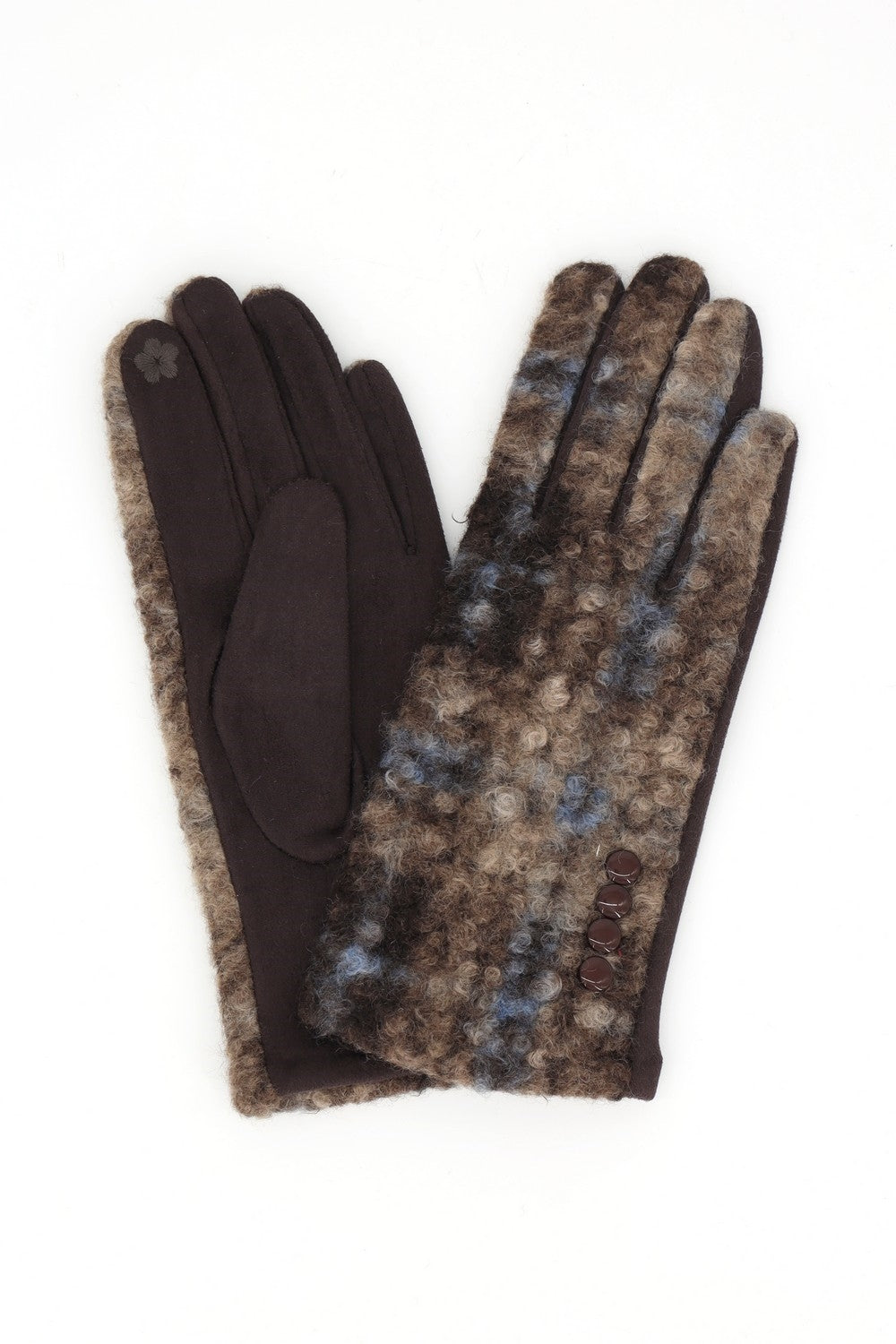 Boucle Check Touchscreen Gloves With Side Buttons