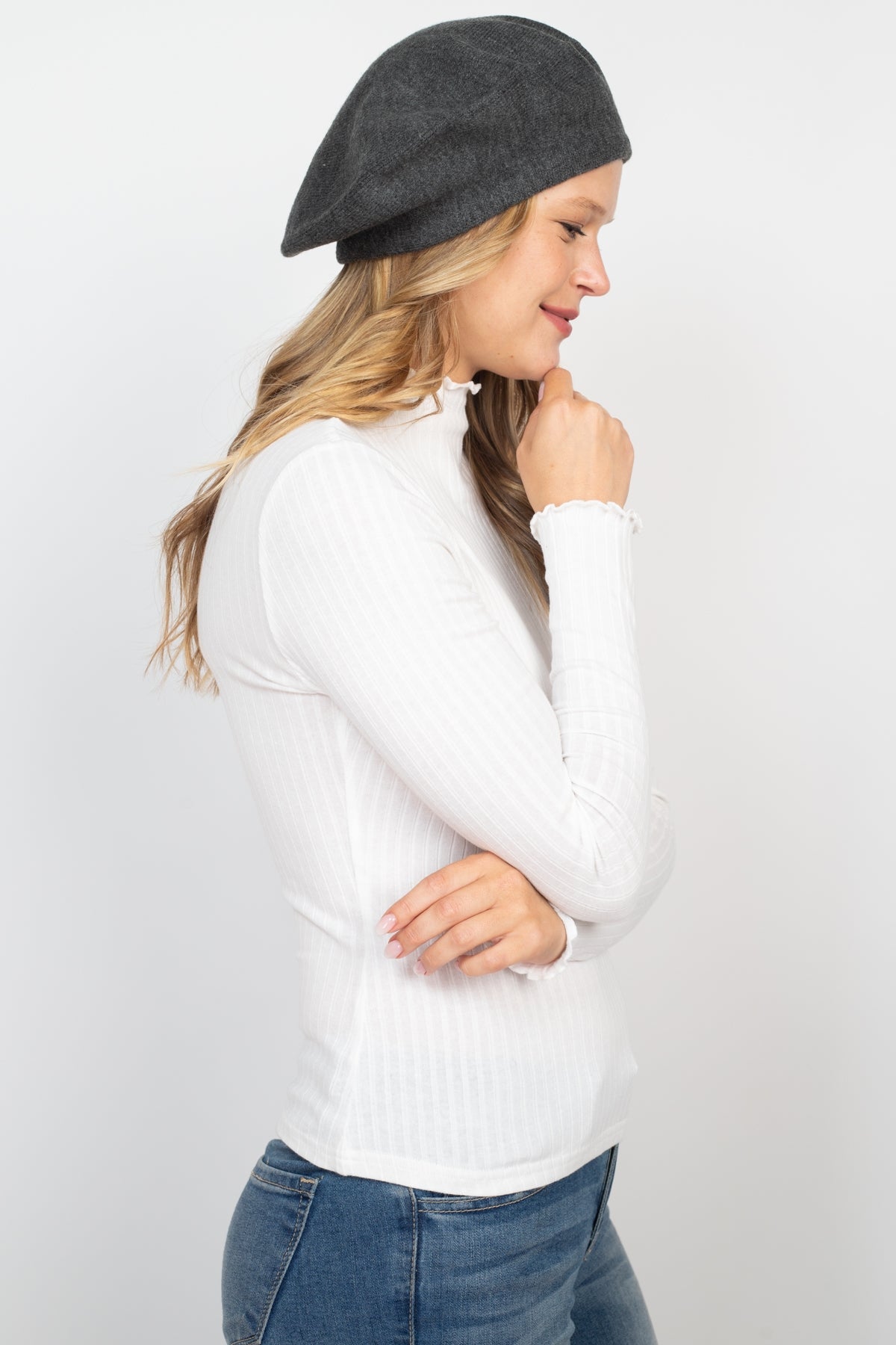 Stretchy Solid Beret Acrylic / 6PCS