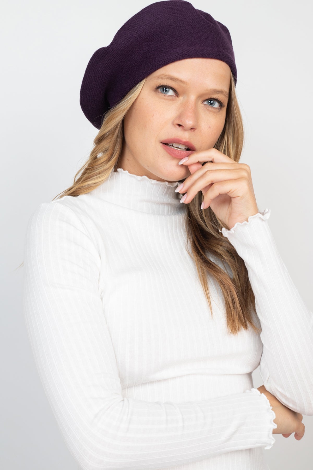 Stretchy Solid Beret Acrylic / 6PCS